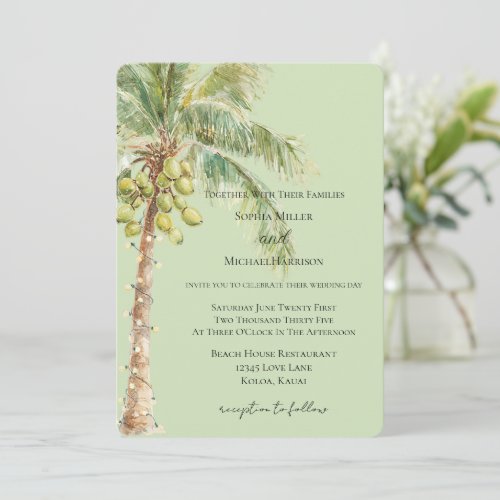 Green Tropical Palm Tree Wedding   Invitation