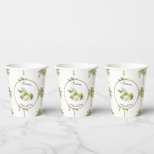 Green Tropical Palm Tree Wedding Paper Cups