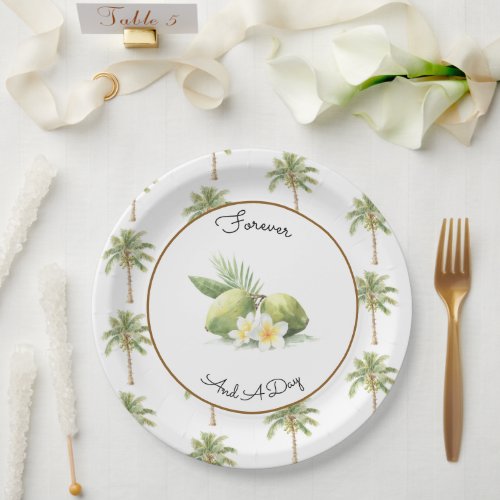 Green Tropical Palm Tree Wedding Paper Plates