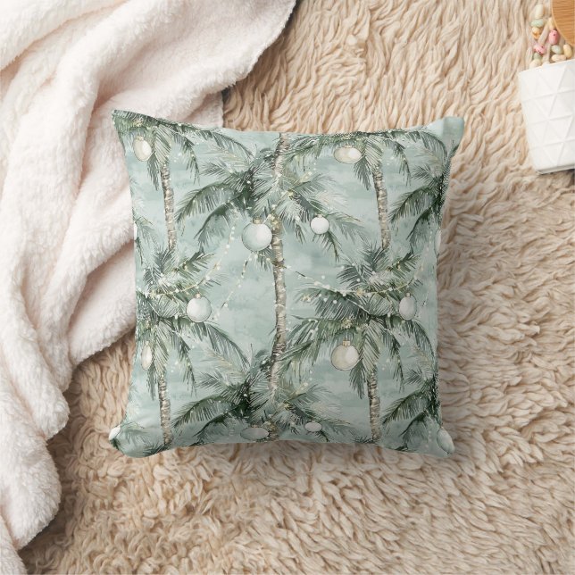 Green Tropical Palm Trees Christmas Throw Pillow (Blanket)