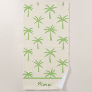 Green Tropical Palm Trees Custom Name  Beach Towel