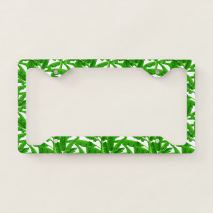 Green tropical palm trees license plate frame