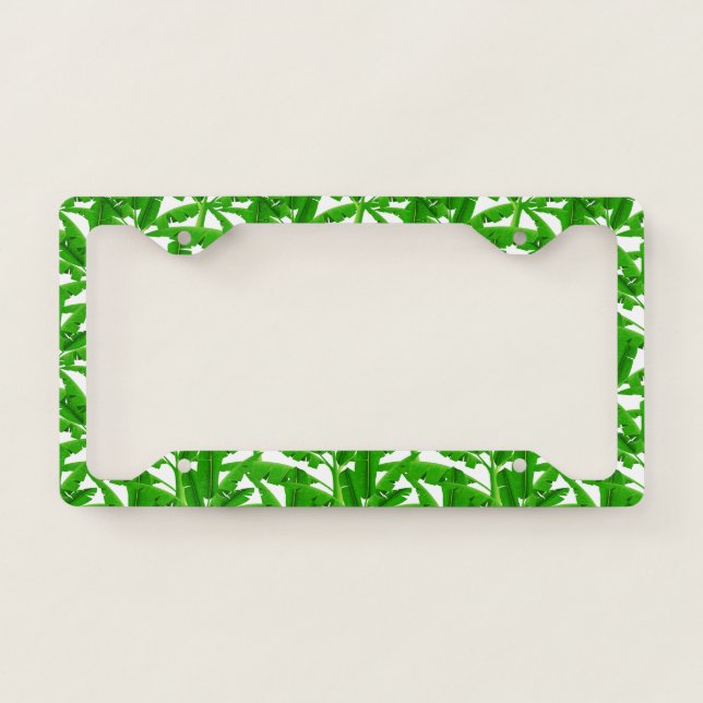 Green tropical palm trees license plate frame (Front)