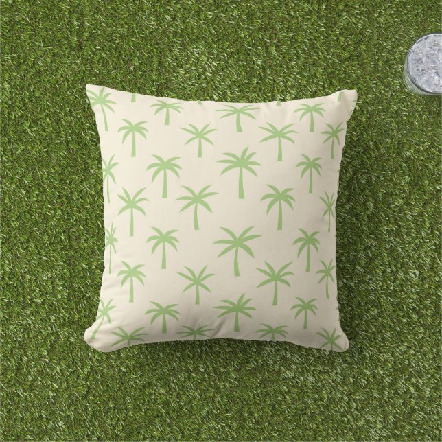 Green Tropical Palm Trees Pattern  Outdoor Pillow (Grass)