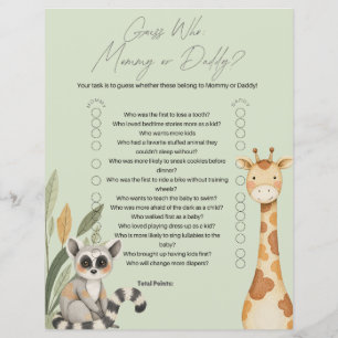 Green Tropical Safari Animals Baby Shower game