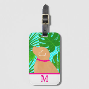 Green Tropical Tree Island Yellow Dog Luggage Tag