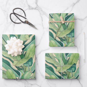 Green Tropical Vintage Banana Leaves Wrapping Paper Sheets