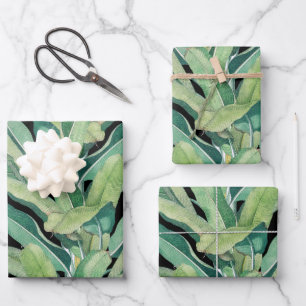 Green Tropical Vintage Banana Leaves Wrapping Paper Sheets