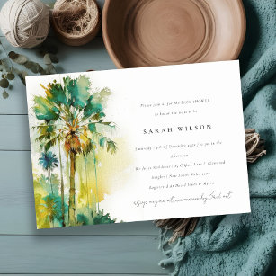 Green Tropical Watercolor Palm Tree Baby Shower Invitation