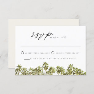 Green Tropical Watercolor Palm Tree Beach RSVP Invitation