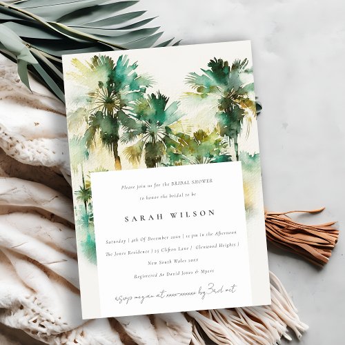 Green Tropical Watercolor Palm Tree Bridal Shower Invitation