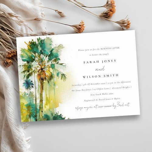 Green Tropical Watercolor Palm Trees Morning After Invitation