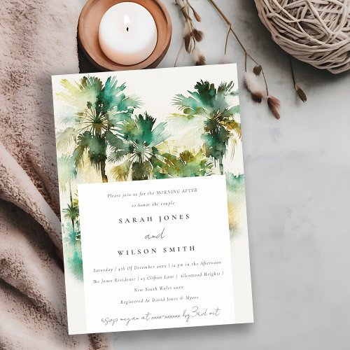 Green Tropical Watercolor Palm Trees Morning After Invitation