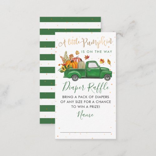 Green Truck Fall Pumpkin Baby Shower Diaper Raffle Enclosure Card