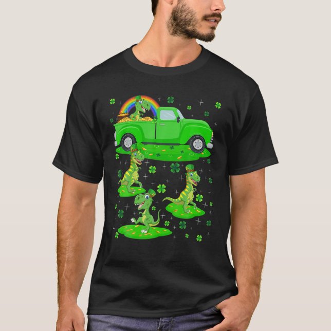 Green Truck Leprechaun Hat Tyrannosaurus St. Patri T-Shirt (Front)