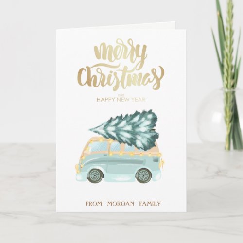 Green Truck Pine Tree Christmas  Holiday Card