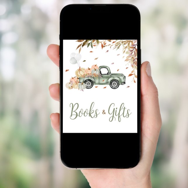 Green Truck Pumpkin Books and Gifts Baby Shower Poster (Front Digital)