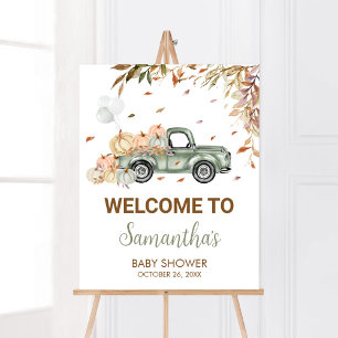Green Truck Pumpkin Welcome Baby Shower Poster