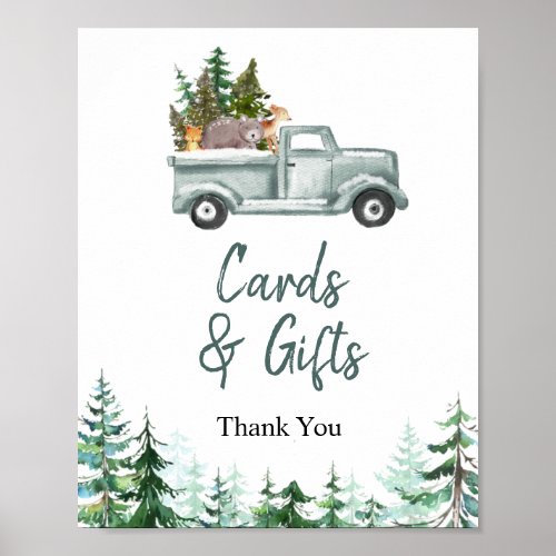 Green Truck Woodland Animals Cards  Gifts Sign