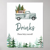 Green Truck Woodland Animals Take a Drinks Sign