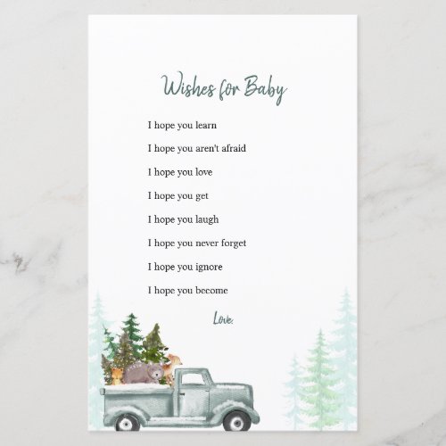 Green Truck Woodland Animals Wishes for Baby Card