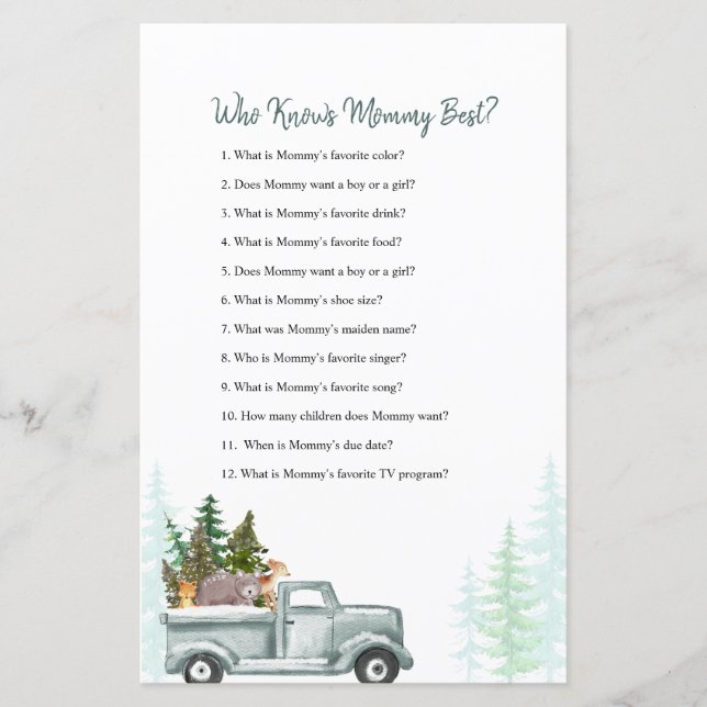 Green Truck Woodland Who Knows Mommy Best Game (Front)