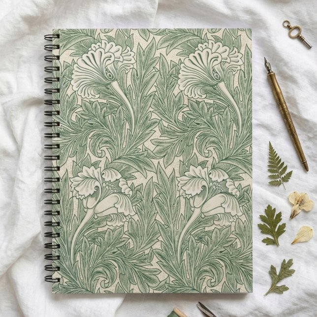Green Tulips William Morris Spiral Notebook  (Creator Uploaded)