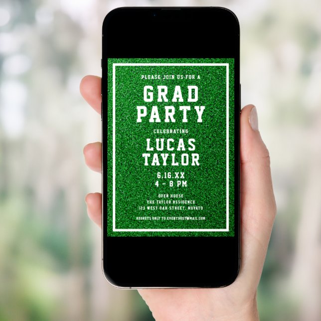 Green Turf Sports Grad Graduation Party Invitation (Front Digital)