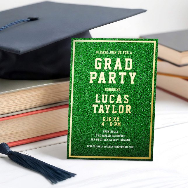 Green Turf Sports Theme Grad Party Foil Invitation (Creator Uploaded)