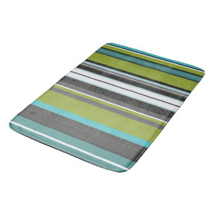 Green, Turquoise and Gray Stripes Bath Mat