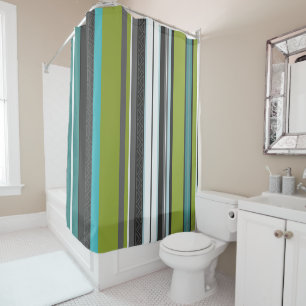Green, Turquoise and Gray Stripes Shower Curtain