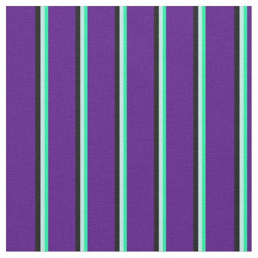 Green, Turquoise, Black & Indigo Striped Pattern Fabric