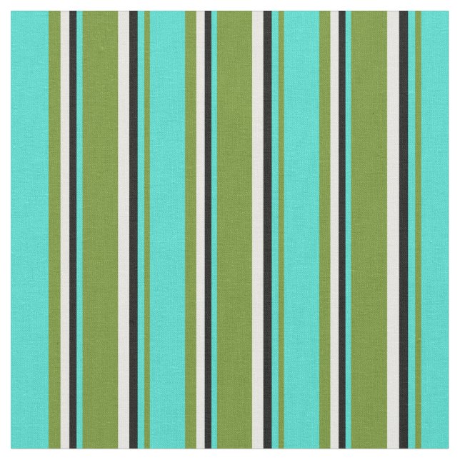 Green, Turquoise, Black & Mint Cream Colored Fabric (Close Up)