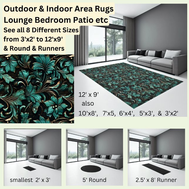 Green Turquoise Blue Floral Leaves Area Rug (Creator Uploaded)