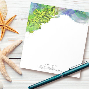 Green turquoise blue watercolor splatter modern notepad