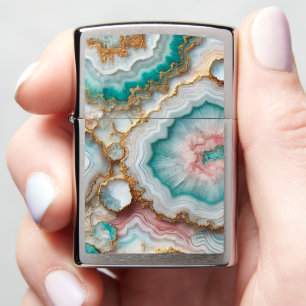 Green Turquoise Blush Pink Gold Marble Pattern Zippo Lighter