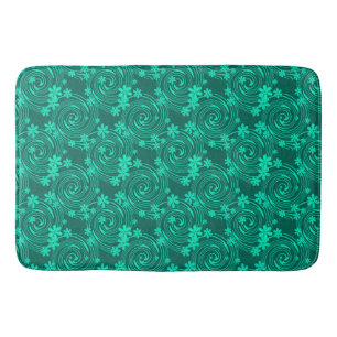 green turquoise bright floral pattern bath mat