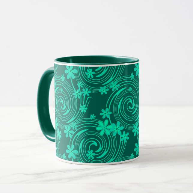 green turquoise bright floral pattern mug (Front Left)