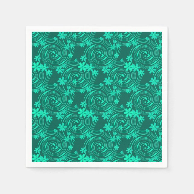green turquoise bright floral pattern napkins (Front)