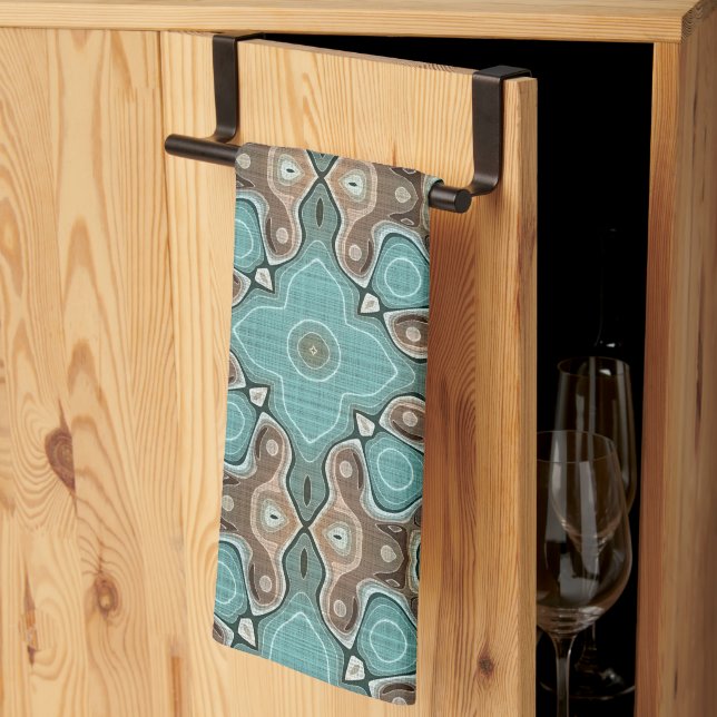 Green Turquoise Brown Hip Bohemian Bali Art Motif Kitchen Towel (Thirds Fold)