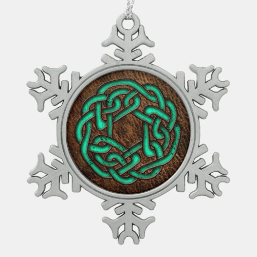 Green turquoise celtic knot on leather digital art