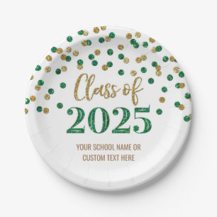 Green Turquoise Confetti Graduation 2025 Paper Plates