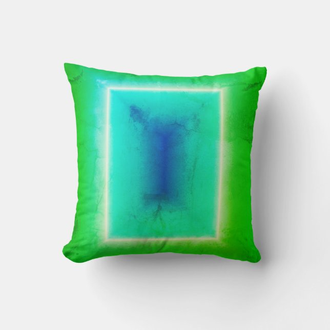 Green Turquoise Door Neon Illusion Effect Cushion (Front)