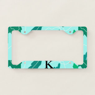 Green turquoise leaves floral pattern add monogram license plate frame