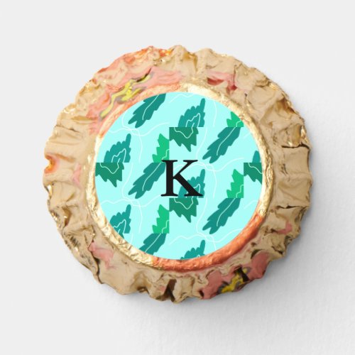 Green turquoise leaves floral pattern add monogram reeses peanut butter cups