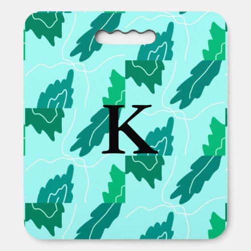 Green turquoise leaves floral pattern add monogram seat cushion