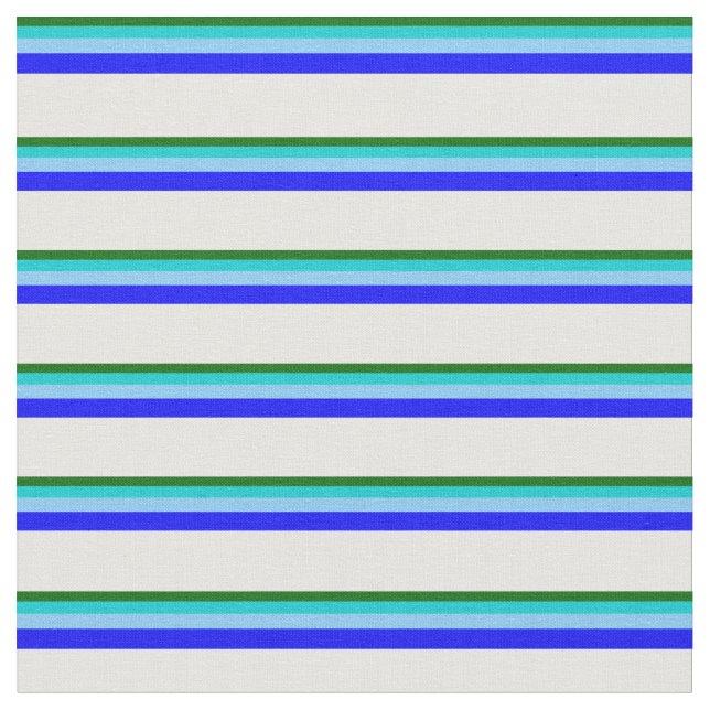 Green, Turquoise, Light Sky Blue, Blue & White Fabric (Close Up)