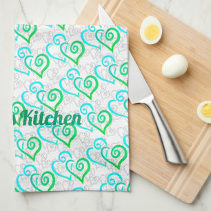Green Turquoise Linked Heart Art Custom Kitchen Towel
