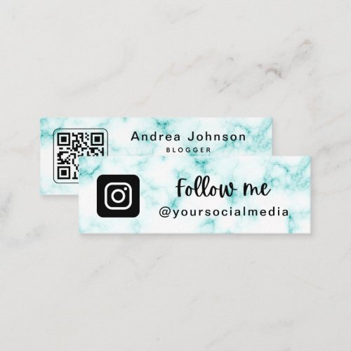 Green Turquoise Marble Instagram Follow QR Code Mini Business Card