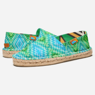 Green Turquoise Mosaic Geometric Diamonds Pattern Espadrilles